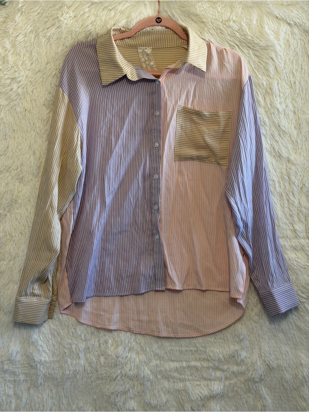 Sadie & Sage Womens Beach Town Button Down Top Size S Stripes Pastel Academia